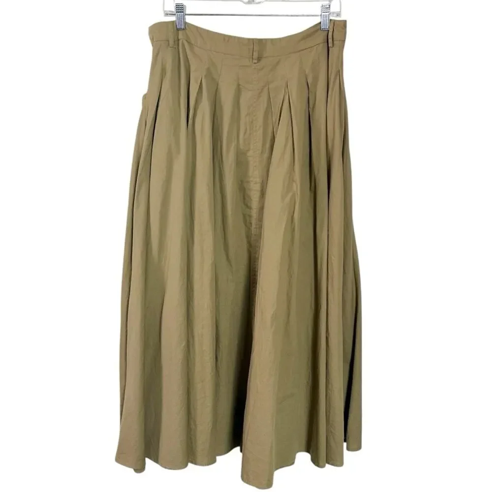 Free People All Around Midi Maxi Full Skirt Olive Tan Khaki Size Large Neutral
